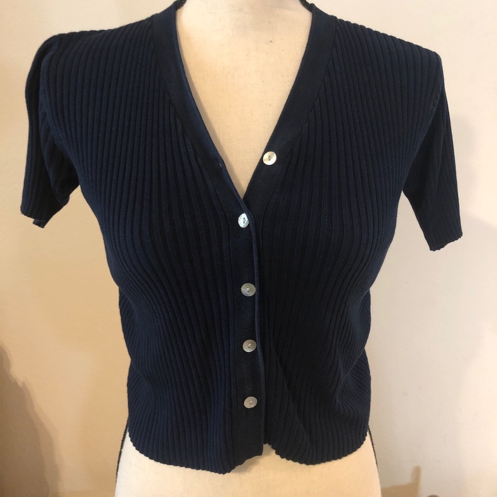 Vintage Joseph A. Silk Navy Long Crop Top Size P